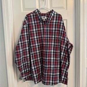 NWOT HB Men’s Button Down Collard Long Sleeve Red, White & Blue Plaid Shirt